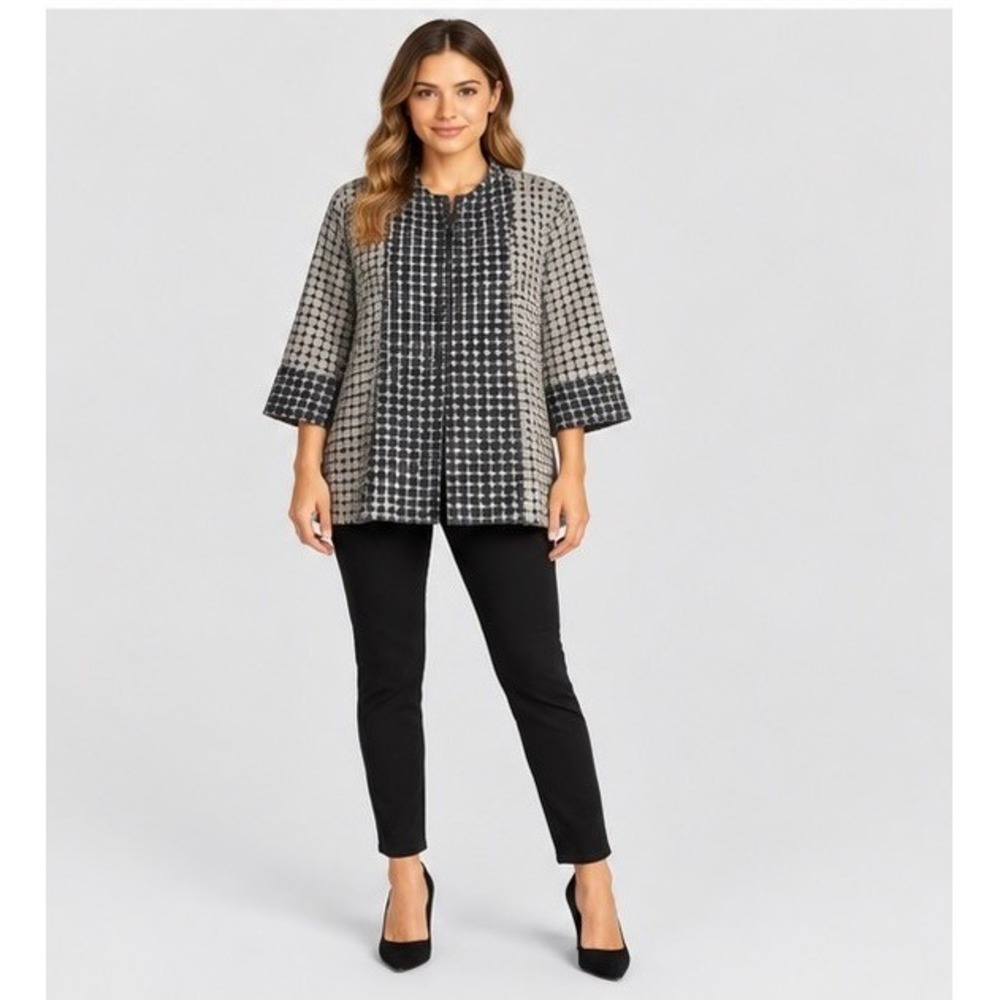 IC by Connie K Womens 1X Gray Jacket Swing Coat Textured Toggle Quiet Luxury